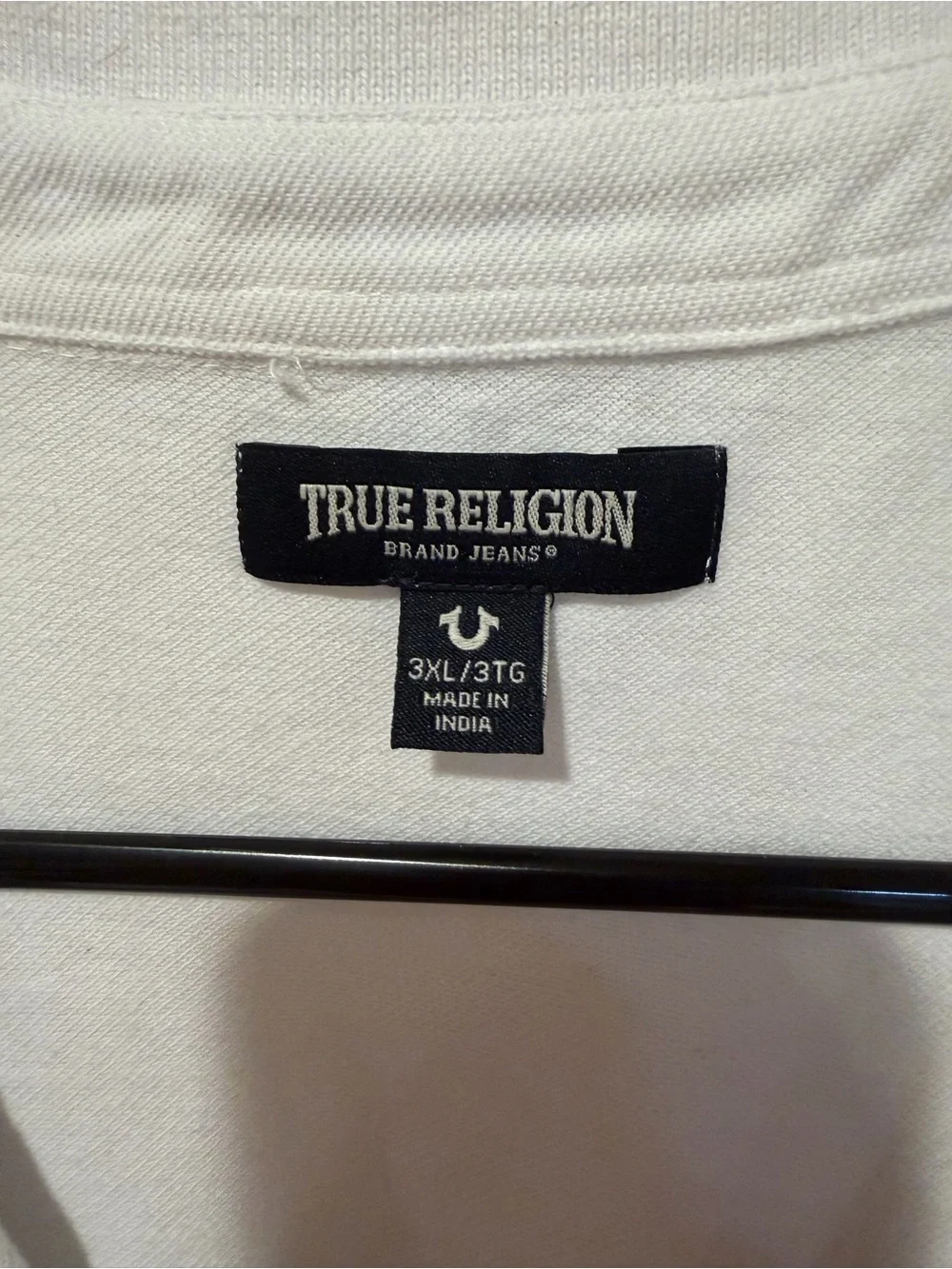 True Religion White Polo with Red Appliqué Logo and Multi-Patch Accents
